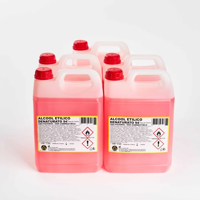 ALCOOL ETILICO DENATURATO  94° ROSA - Scatola composta da 5 taniche da 5L