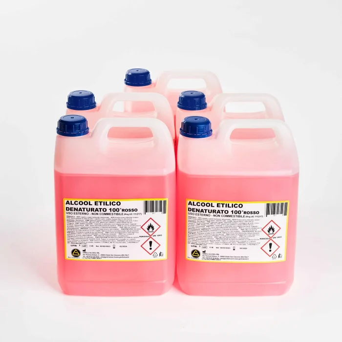 ALCOOL ETILICO DENATURATO 100° ROSA - Scatola composta da 5 taniche da 5L