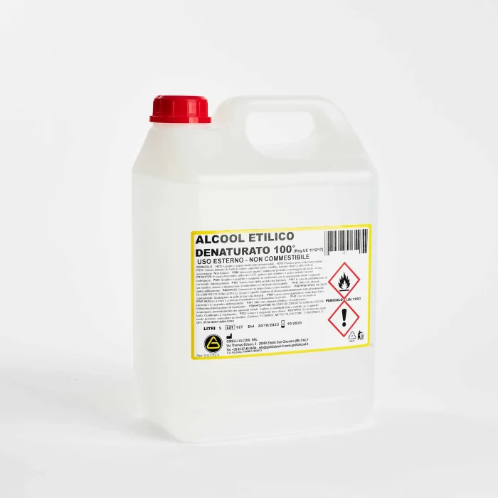 ALCOOL ETILICO DENATURATO  100° INCOLORE - Scatola composta da 5 taniche da 5L - immagine 2